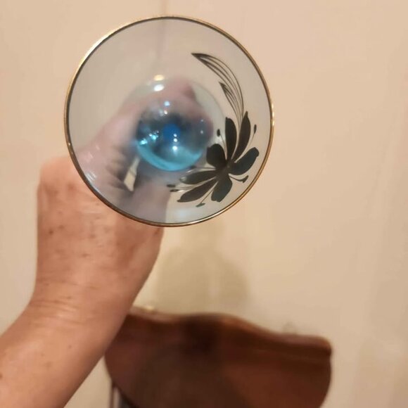 Vintage Romanian Teal/Aqua Blue Crystal Wine Glass. - Picture 5 of 8